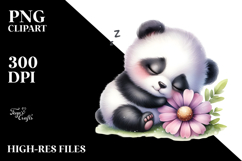 Digital Baby Panda, Sleeping on Flower PNG Product Image 2