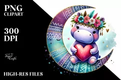 Colorful Bunny Heart Sitting on Half Moon, PNG Product Image 2