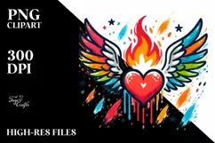Heart with Wings and Fire PNG Product Image 2