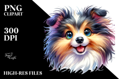 Watercolor Cartoon Shetland Sheepdog PNG Product Image 2