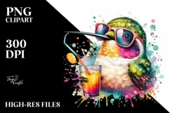 Colorful Hummingbird Drink Straw Watercolor Clipart Product Image 1