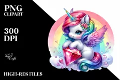 Colorful Baby Unicorn with Gemstone PNG Product Image 1