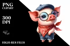 Funny Pig Standing with Bandana and Fancy es Clipart Product Image 1
