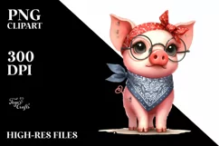 Funny Pig Standing with Bandana and Fancy es Clipart Product Image 1