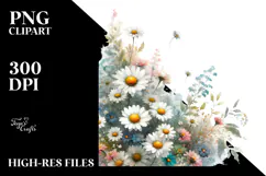 Washed Watercolor Small Daisies PNG Product Image 2