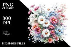 Washed Watercolor Small Daisies PNG Product Image 2