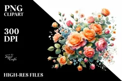 Watercolor Orange Roses | Sublimation | Clipart Product Image 3