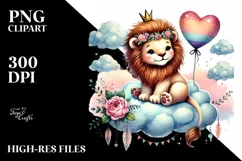Colorful Boho Lion Heart Sitting on Cloud, PNG Product Image 2