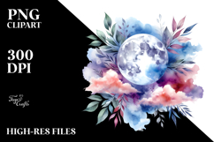 Vibrant Abstract Moon with Foliage Clouds | Clipart Product Image 2