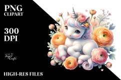 Cute Baby Unicorn Ranunculus Sublimation Clipart Product Image 3