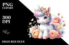 Cute Baby Unicorn Ranunculus Sublimation Clipart Product Image 3