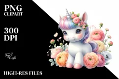 Cute Baby Unicorn Ranunculus Sublimation Clipart Product Image 3
