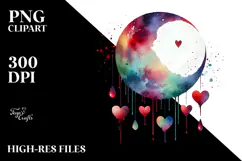 Simple Watercolor Moon with Hearts PNG Product Image 2
