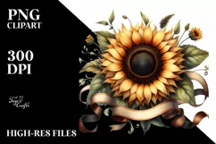 Sunflower Ribbons Watercolor Clipart Product Image 3
