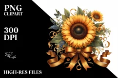 Sunflower Ribbons Watercolor Clipart Product Image 3