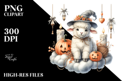 Lamb in Halloween Costume, Whimsical Watercolor PNG Product Image 2