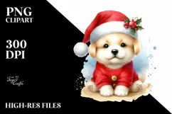 Watercolor Baby Dog with Santa Hat, High-Quality PNG Product Image 3