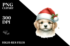 Watercolor Baby Dog with Santa Hat, High-Quality PNG Product Image 2