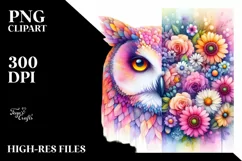 Vibrant Owl Flowers Watercolor Clipart Product Image 3