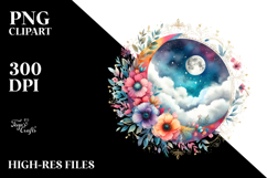 Vibrant Boho Moon Flowers Summer Sticker Product Image 2