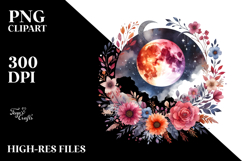 Vibrant Boho Moon with Flowers and Clouds | Clipart Product Image 2