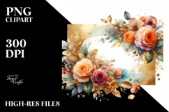 Colorfull Floral Frame,Gold Foil | Sublimation | Clipart Product Image 1