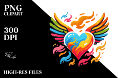 Decorative Heart with Wings and Fire PNG Product Image 2