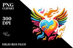 Decorative Heart with Wings and Fire PNG Product Image 2