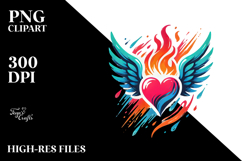 Decorative Heart with Wings and Fire PNG Product Image 2