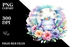 Whimsical Baby Hippo Sleeping with Flowers Product Image 2