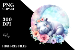 Sleeping Baby Hippo on Moon | Clipart Product Image 2