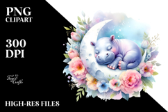 Sleeping Baby Hippo on Moon | Clipart Product Image 2