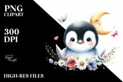 Colorful Baby Penguin Sitting with Moon | Clipart Product Image 3