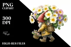 Detailed Watercolor of a Small Gnome Caring a Large Primrose Product Image 3