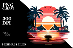Retro Tropical Sunset, Clipart PNG Product Image 2