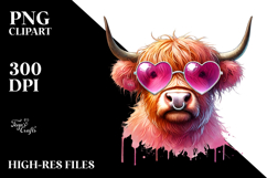Colorful Highland Cow with Sunglasses PNG Product Image 2