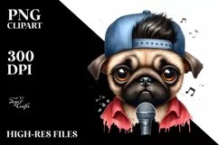Funny Pug Clipart,Hip Hop Singer | Sublimation | Clipart Product Image 3