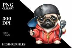 Funny Pug Clipart,Hip Hop Singer | Sublimation | Clipart Product Image 1