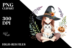 Funny Boho Witch with Cat PNG Product Image 2