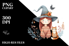 Funny Boho Witch with Cat PNG Product Image 2