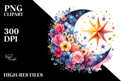 Vibrant Moon with Flowers PNG Product Image 2
