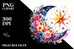 Vibrant Moon with Flowers PNG Product Image 2