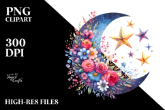 Vibrant Moon with Flowers PNG Product Image 2