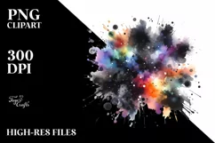 Colorful Black Watercolor Splash Stains | Sublimation Product Image 1