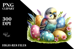 Cute Baby Parrot in Grass with Eggs, PNG Product Image 2