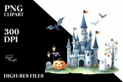 Simple Funny Halloween Clipart with Castle PNG Product Image 3