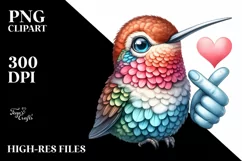 Funny Hummingbird Love Watercolor Clipart Product Image 1