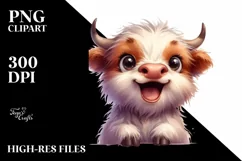 Funny Highland Cow with Big Eyes PNG Product Image 3