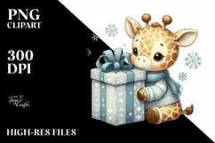 Cute Baby Giraffe behind Gift Box PNG Product Image 1