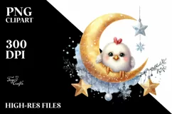 Funny Chicken with Glittery Moon, Transparent PNG Product Image 1